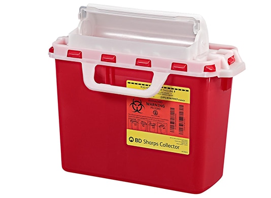 BD® Patient Room Sharps Container, 2 gal, counterbalanced door, red ...